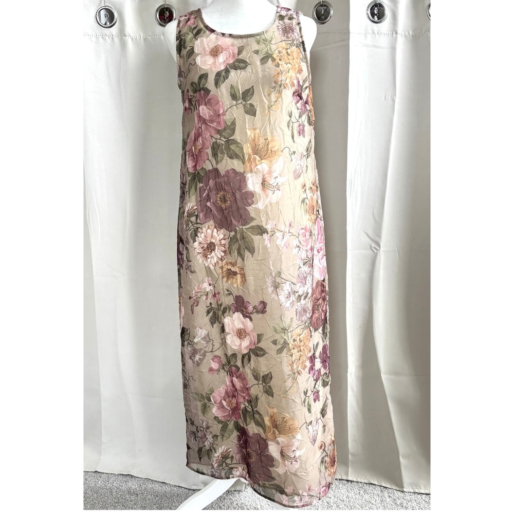 Vtg Christy Lyn Maxi Dress Floral Chiffon Sheer Overlay Small Fairycore 21167